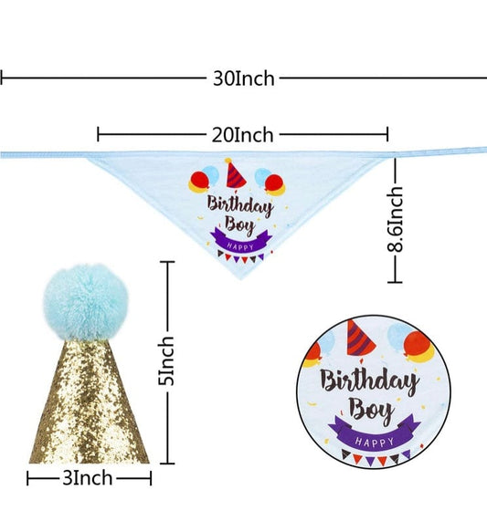 KUTKUT Dog Boy Birthday Bandana Hat Banner Set Cute Bow Tie Scarf Birthday Party Supplies Decorations - kutkutstyle
