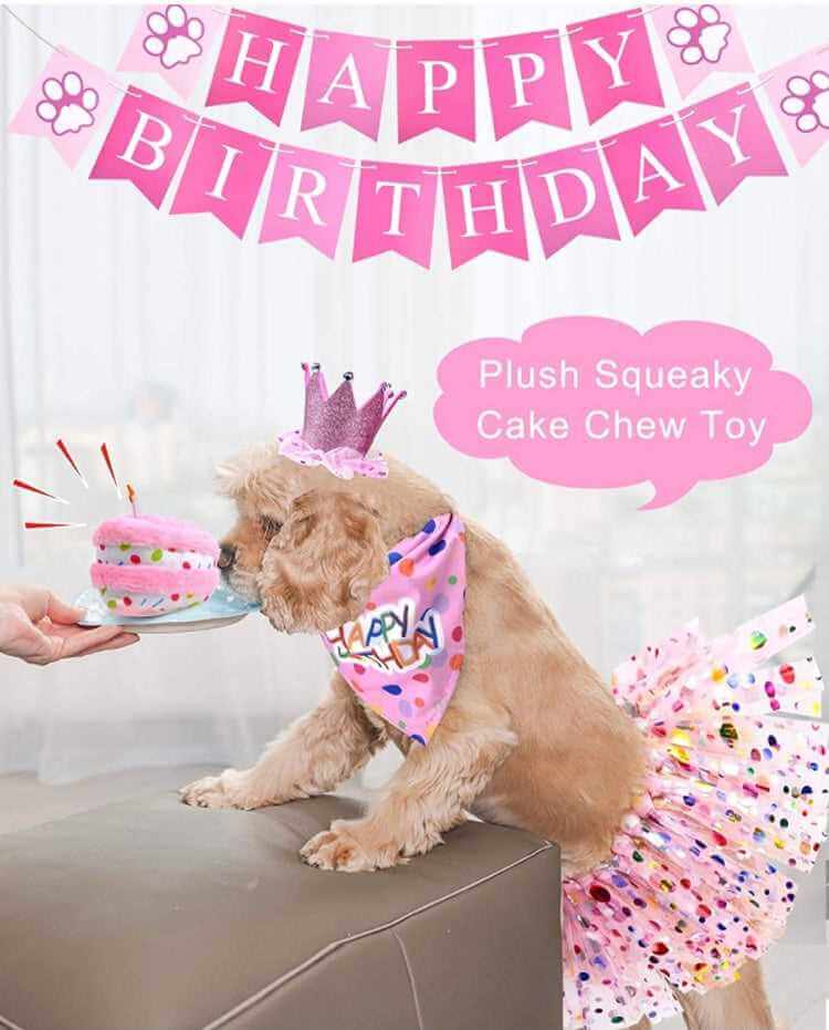 KUTKUT 17 Pcs Dog Birthday Party Supplies - Birthday Squeaky Cake Toy, Dog Birthday Hat, Dog Bandana, Birthday Banner & Balloons for Dog Birthday Party Decorations - kutkutstyle