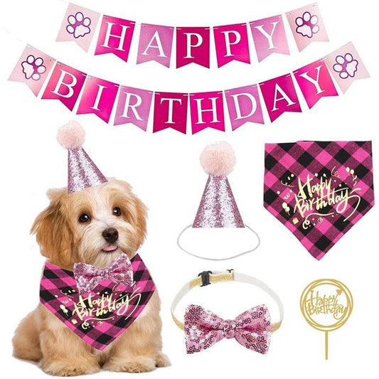 KUTKUT Dog Birthday Bandana Girl Boy - Birthday Party Supplies - Puppy Birthday Hat Scarf Happy Birthday Banner Dog Boy Girl First Birthday Outfit for Pet Puppy Cat - kutkutstyle