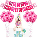 KUTKUT Dog Birthday Bandana Set |Dog Birthday Hat Dog Birthday Bandana Scarf | Shining Dog Bow Tie Collar | Dog Print Happy Birthday Banner and 10 Piece 12Inch Paw Print Balloon with Tape for