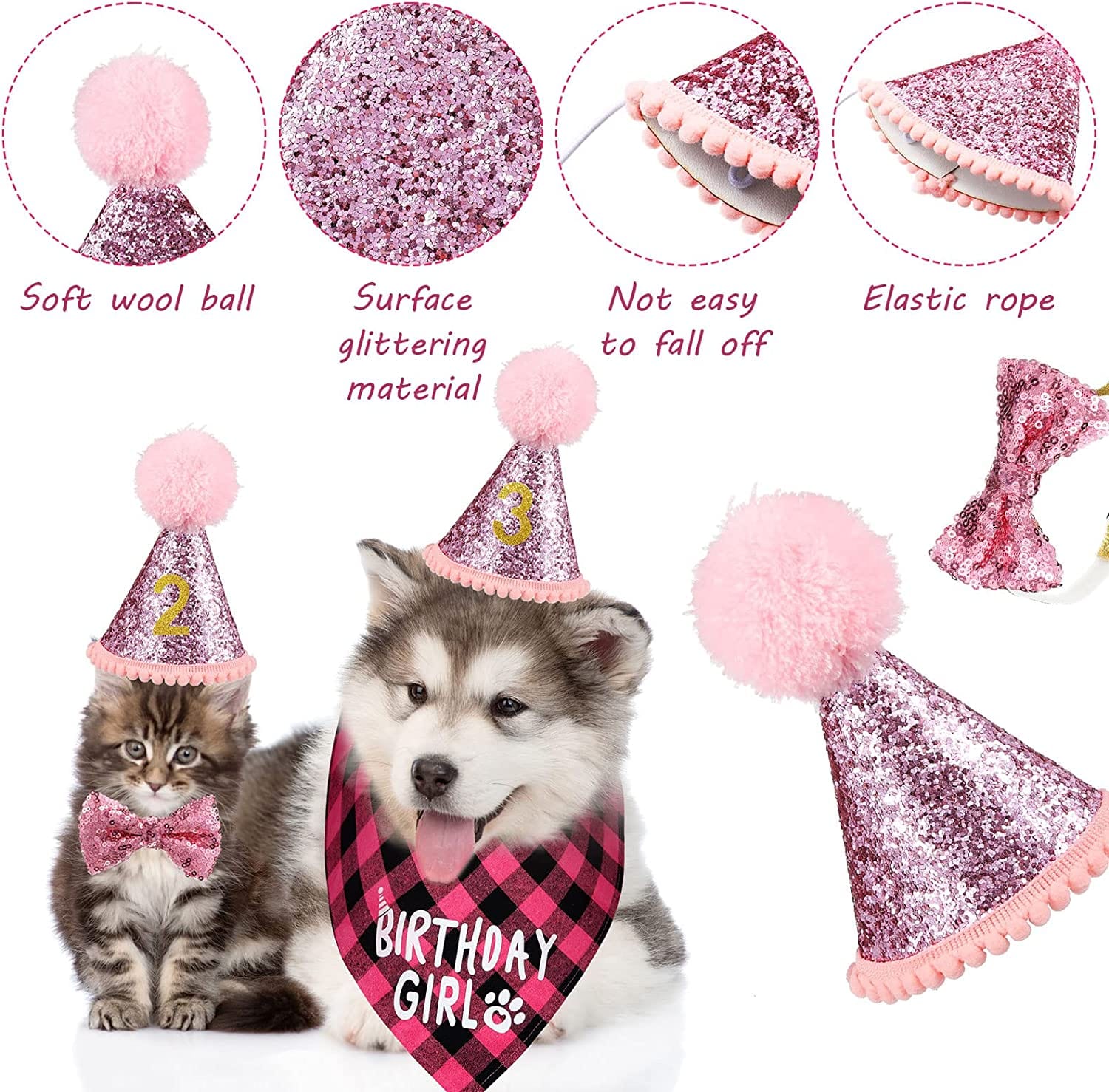 KUTKUT Dog Birthday Party Supplies Birthday Boy Dog Bandana Triangle Scarf Clothes Shirt Cute Dog Hat Dog Bow Tie Collar with 0-8 Numbers for Puppy Dog 1st Birthday Party Outfits - kutkutstyl
