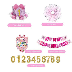KUTKUT Dog Birthday Party Supplies Decoration - Pet Puppy Party Supplies Birthday Triangle Scarf, Hat, Tutu Skirt, Crown & 0-9 Figure Pet Happy Birthday Banner for Pet Puppy Dog Cat Girl - ku