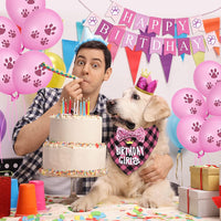 KUTKUT Dog Birthday Party Supplies, Dog Girl Birthday Hat Bandana Scarf with Cute Dog Bow Tie, Flag, Balloons for Small Medium Dogs Pets, Doggie Birthday Party Supplies Decorations-Birthday Combos-kutkutstyle