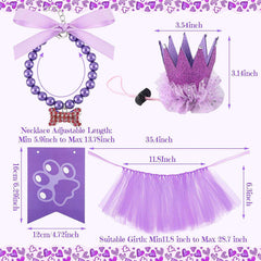 KUTKUT 4 Pieces Cute Dog Birthday Outfit with Pet Tutu Skirt Puppy Pearl Necklace Dog Crown Hat and Happy Birthday Banner (Purple) - kutkutstyle