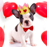 KUTKUT Valentine's Day Birthday Dog Pet Hearts Crown Headband and Red Sequin Dog Bowtie Collar Valentines Dog Bandana Pet Triangle Heart Love Bibs Scarfs Set for Dog Cat - kutkutstyle