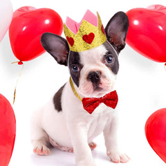 KUTKUT Valentine's Day Birthday Dog Pet Hearts Crown Headband and Red Sequin Dog Bowtie Collar Valentines Dog Bandana Pet Triangle Heart Love Bibs Scarfs Set for Dog Cat - kutkutstyle