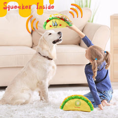 KUTKUT Squeaky Dog Toys, Non-Toxic and Safe Chew Toys for Puppy with Funny Food Shape, Durable Interactive Plush Dog Toy Taco Plush Dog Toy for Small Medium Dogs - kutkutstyle