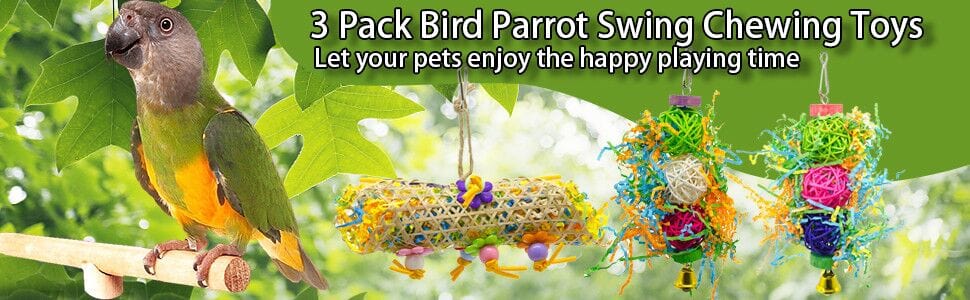 KUTKUT 3Pack Bird Chewing Shredding Toys Foraging Shredder Toy Parrot Cage Shredder Toy Bird Loofah Toys Foraging Hanging Toy for Cockatiel Conure Parrot-Chew Toy-kutkutstyle