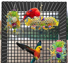KUTKUT 3Pack Bird Chewing Shredding Toys Foraging Shredder Toy Parrot Cage Shredder Toy Bird Loofah Toys Foraging Hanging Toy for Cockatiel Conure Parrot - kutkutstyle