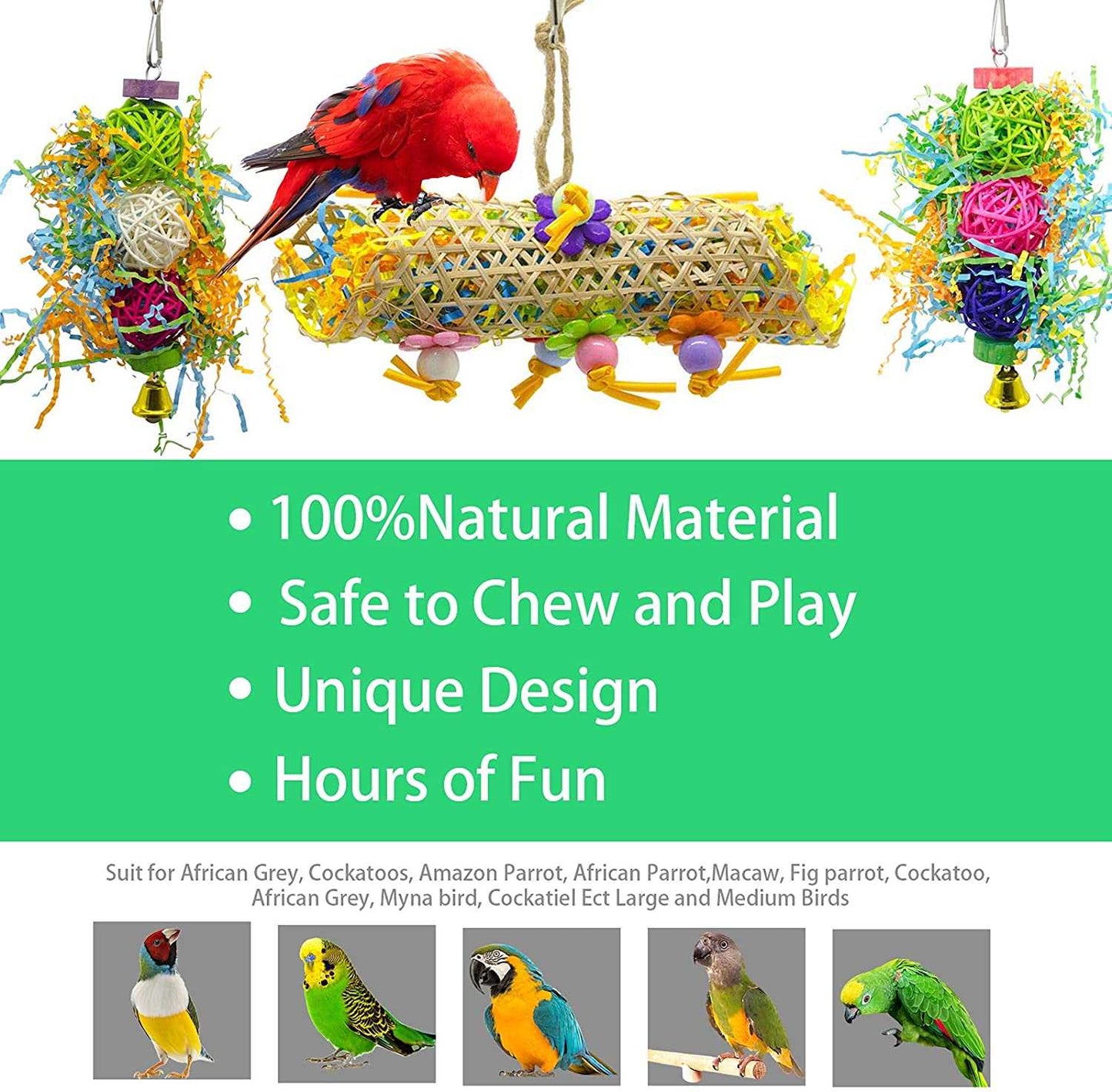 KUTKUT 3Pack Bird Chewing Shredding Toys Foraging Shredder Toy Parrot Cage Shredder Toy Bird Loofah Toys Foraging Hanging Toy for Cockatiel Conure Parrot-Chew Toy-kutkutstyle