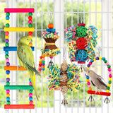 KUTKUT 5 Pcs Bird Parakeet Toys Foraging Shredding Toys Parrot Cage Accessories Hanging Toys Bird Swing Bird Ladder for Parrots Lovebird Cockatiel Conure - kutkutstyle
