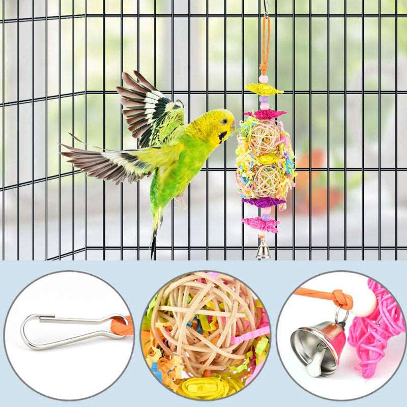 KUTKUT Bird Parrots Shredding Toys Parakeet Chewing Toys Bird Loofah Toys Parrot Cage Shredder Toys Bird Foraging Hanging Toys Bird Accessories for Parrots Lovebird Cockatiel Conure African G