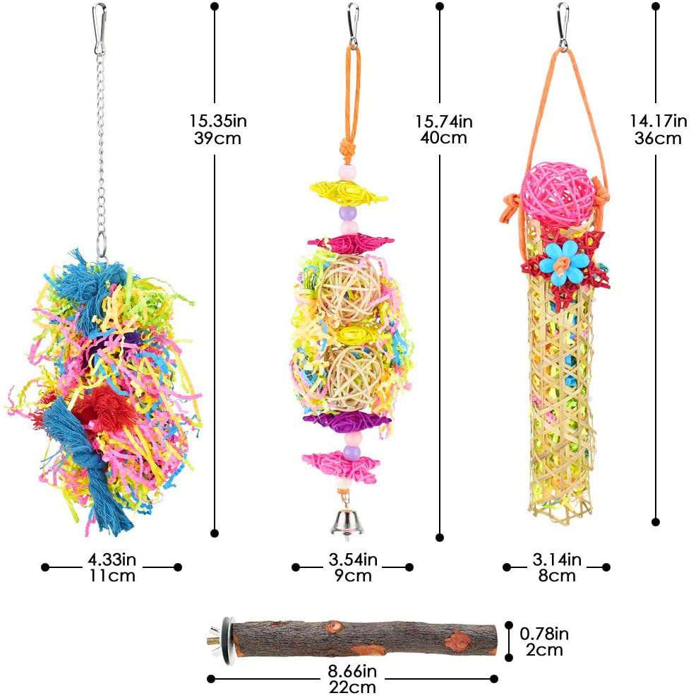 KUTKUT Bird Parrots Shredding Toys Parakeet Chewing Toys Bird Loofah Toys Parrot Cage Shredder Toys Bird Foraging Hanging Toys Bird Accessories for Parrots Lovebird Cockatiel Conure African G