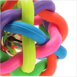 KUTKUT Woven Braided Rainbow Bouncy Rubber Chew Ball with Jingle Bell Inside for Pet Training and Teeth Cleaning Toy Suitable for Dogs Cats (Medium) - kutkutstyle