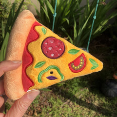 KUTKUT Dog Squeaky Toys, Pizza Shape Plush Stuffed Puppy Chew Toys with Squeakers, Soft Food Shape Pet Toy for Small Medium Dogs - kutkutstyle