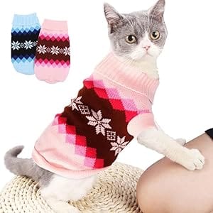 KUTKUT 2 Pcs Dog Cat Sweater,Turtleneck Knitwear Small Dog Sweater, Soft Comfortable Pet Knitwear Pullover for Shihtzu, Pug, Lhasa etc, Argyle Style Pet Sweater Winter Clothes - kutkutstyle