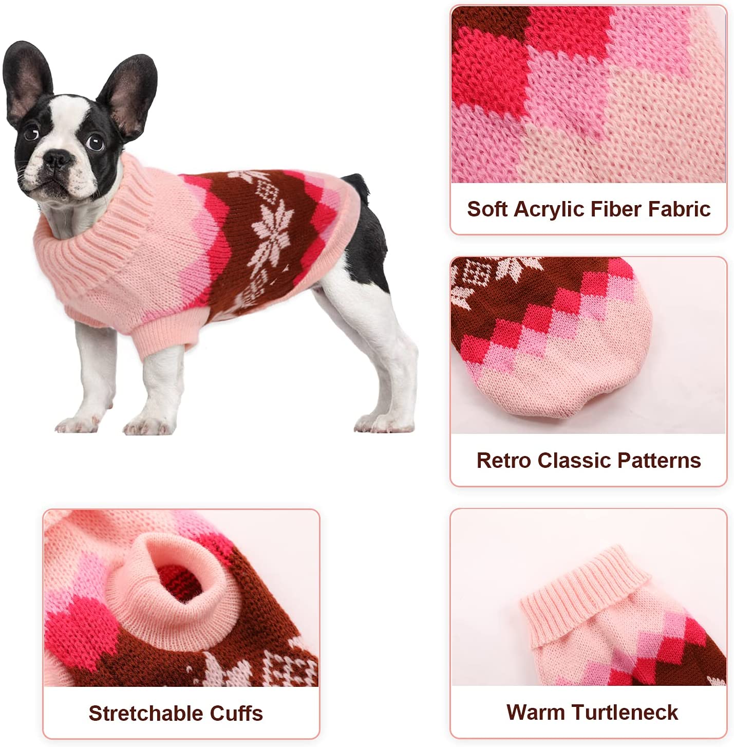 KUTKUT 2 Pcs Dog Cat Sweater,Turtleneck Knitwear Small Dog Sweater, Soft Comfortable Pet Knitwear Pullover for Shihtzu, Pug, Lhasa etc, Argyle Style Pet Sweater Winter Clothes - kutkutstyle