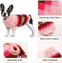 KUTKUT 2 Pcs Dog Cat Sweater,Turtleneck Knitwear Small Dog Sweater, Soft Comfortable Pet Knitwear Pullover for Shihtzu, Pug, Lhasa etc, Argyle Style Pet Sweater Winter Clothes-Clothing-kutkutstyle