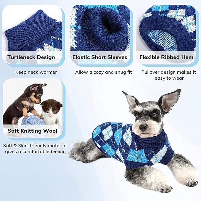 KUTKUT 2 Pcs Small Dog Cat Sweater,Turtleneck Knitwear Small Pet Sweater, Soft Comfortable Pet Knitwear Pullover for Shihtzu, Pug, Lhasa etc, Small Dogii Cat Winter Clothes - kutkutstyle