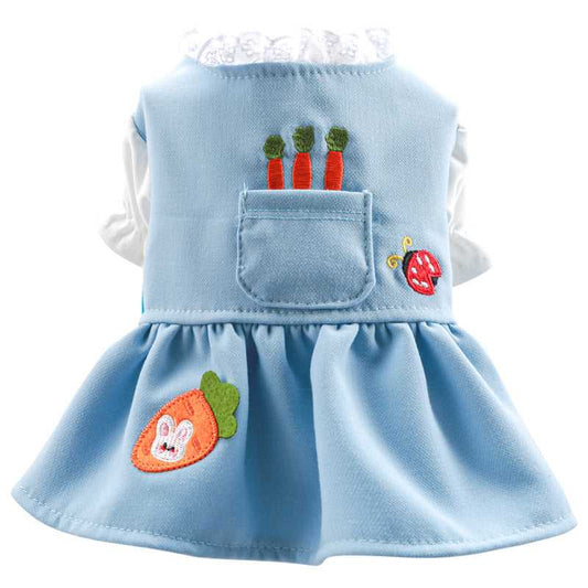 KUTKUT 3 Carrots Sweet Dress for Puppy, Small Dogs and Cats, Summer Party Dog Dress for Yorkie, Maltese and Small Dogs & Cats ( Blue) - kutkutstyle