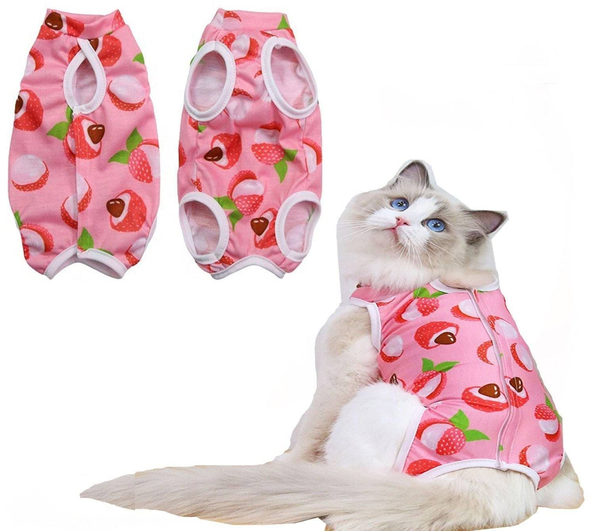 KUTKUT Cats Dog Sterilization Suit, Cat Surgery Recovery Suit | Physiological Poly Cotton Breathable Clothes for Abdominal Wounds or Skin Diseases Hook & Loop Closure Costume (Pink)-Clothing-kutkutstyle
