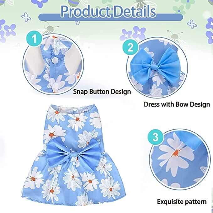 KUTKUT Cute Daisy Pattern Dog Dress with Lovely Bow Pet Apparel Dog Clothes for Small Dogs and Cats | Puppy Summer Dress Birthday Pet Apparel Dress - kutkutstyle