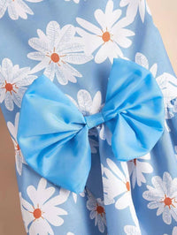 KUTKUT Cute Daisy Pattern Dog Dress with Lovely Bow Pet Apparel Dog Clothes for Small Dogs and Cats | Puppy Summer Dress Birthday Pet Apparel Dress ( Blue )-Clothing-kutkutstyle
