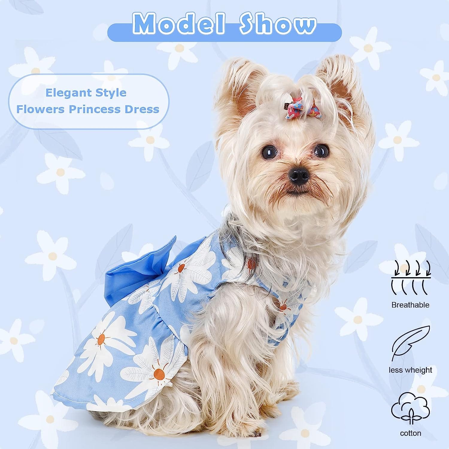 KUTKUT Cute Daisy Pattern Dog Dress with Lovely Bow Pet Apparel Dog Clothes for Small Dogs and Cats | Puppy Summer Dress Birthday Pet Apparel Dress KUTKUT Cute Daisy Pattern Dog Dress with Lovely Bow Pet Apparel Dog Clothes for Small Dogs and Cats | Puppy Summer Dress Birthday Pet Apparel Dress