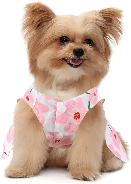 KUTKUT Cute Floral Pattern Dog Dress with Lovely Bow Pet Apparel Dog Clothes for Small Breed Dogs & Cats | Puppy Summer Dress Birthday Pet Apparel Dress (Pink) - kutkutstyle