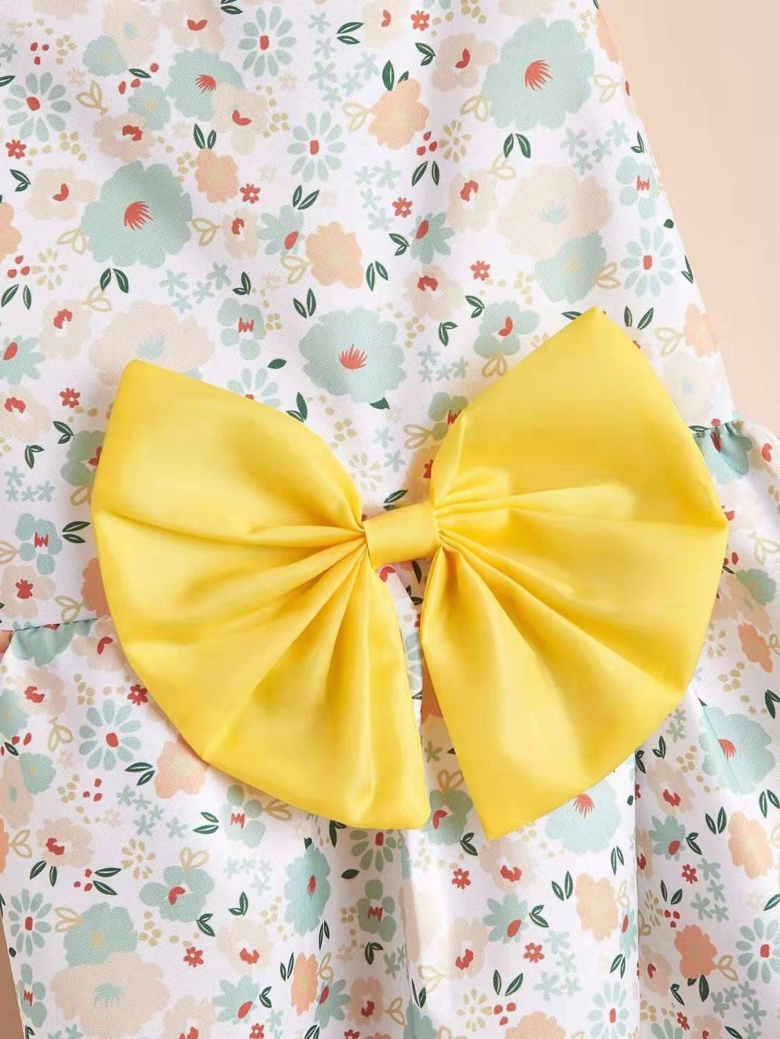 KUTKUT Cute Florals Pattern Dog Dress with Lovely Bow Pet Apparel Dog Clothes for Small Dogs and Cats | Puppy Summer Dress Birthday Pet Apparel Dress  (Yellow) - kutkutstyle