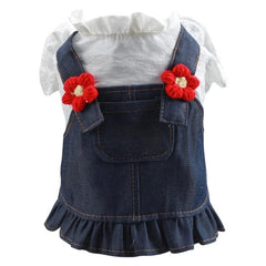 KUTKUT Cute Soft Bear Button Floral Dress for Small Dogs and Cats, Breathable Summer Dress for Yorkie, Maltese and Other Small Dogs ( Blue ) - kutkutstyle