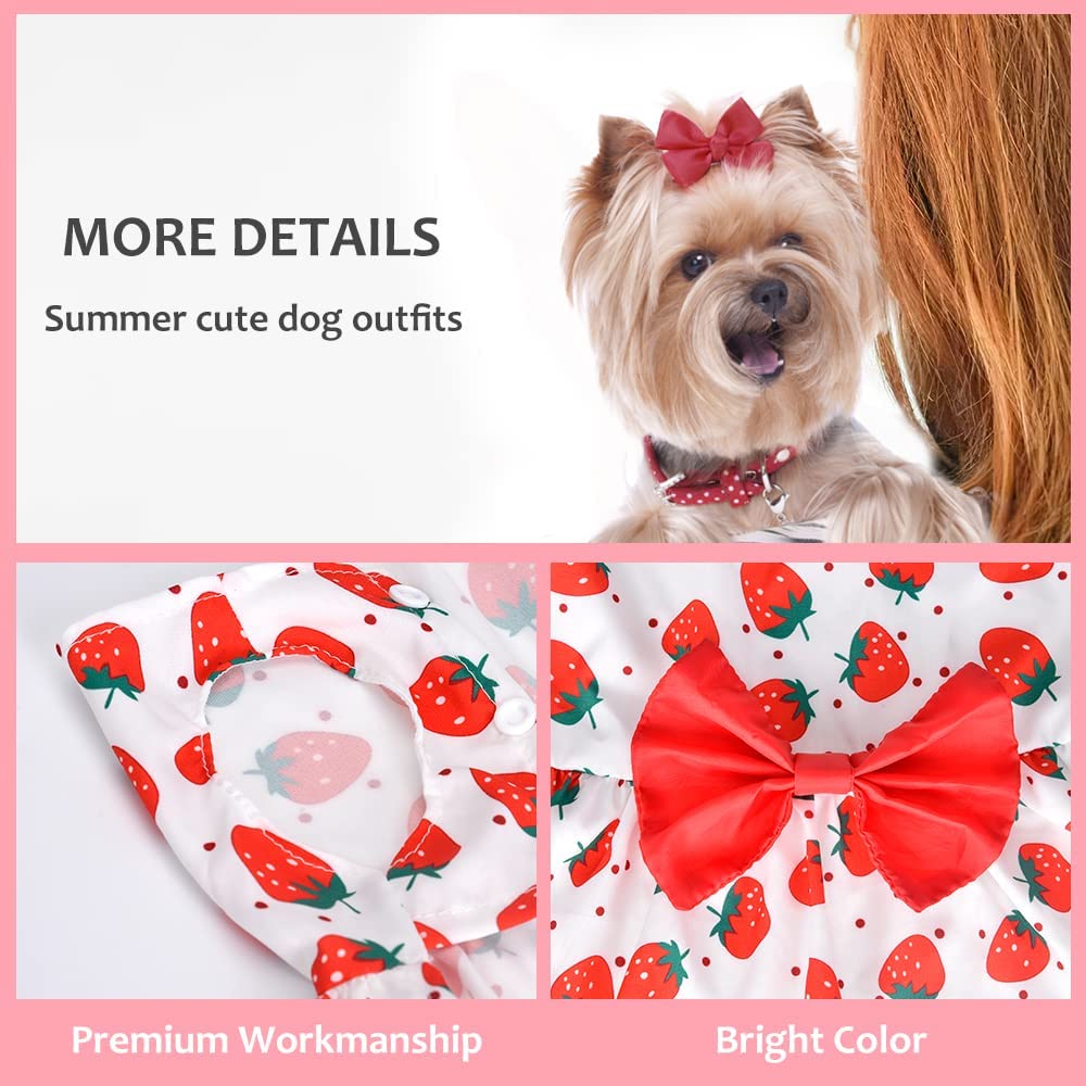 KUTKUT Cute Straberry Pattern Dog Dress with Lovely Bow Pet Apparel Dog Clothes for Small Dogs and Cats | Puppy Summer Dress Birthday Pet Apparel Dress  (Red) - kutkutstyle