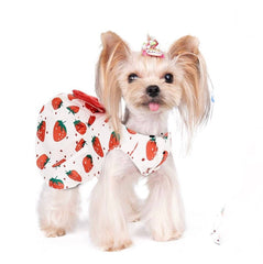 KUTKUT Cute Straberry Pattern Dog Dress with Lovely Bow Pet Apparel Dog Clothes for Small Dogs and Cats | Puppy Summer Dress Birthday Pet Apparel Dress  (Red) - kutkutstyle