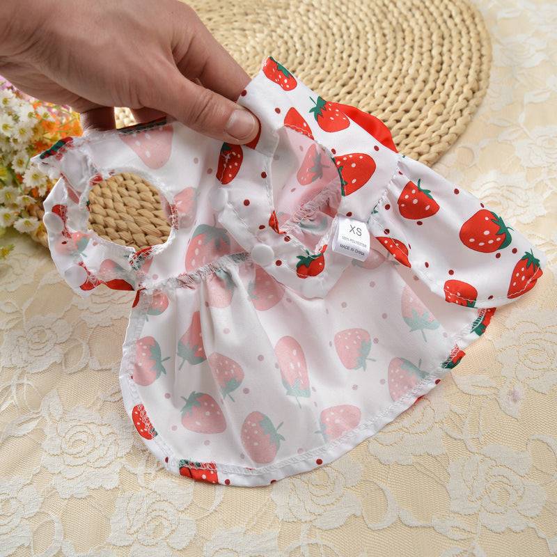 KUTKUT Cute Straberry Pattern Dog Dress with Lovely Bow Pet Apparel Dog Clothes for Small Dogs and Cats | Puppy Summer Dress Birthday Pet Apparel Dress  (Red) - kutkutstyle