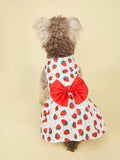 KUTKUT Cute Straberry Pattern Dog Dress with Lovely Bow Pet Apparel Dog Clothes for Small Dogs and Cats | Puppy Summer Dress Birthday Pet Apparel Dress  (Red) - kutkutstyle