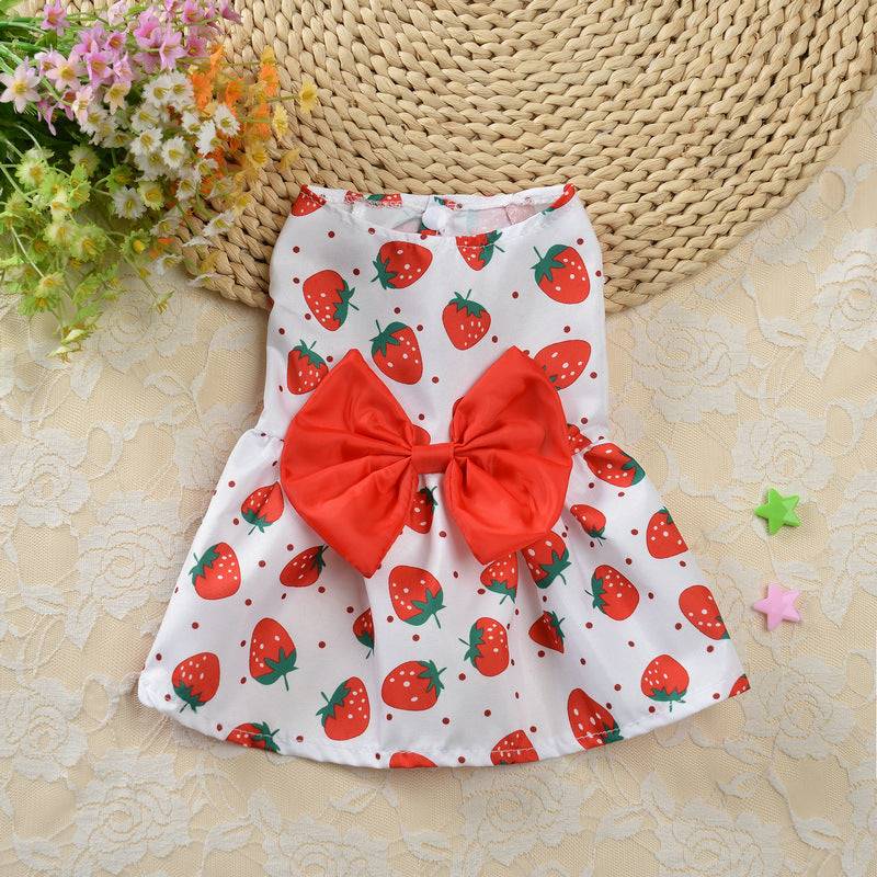 KUTKUT Cute Straberry Pattern Dog Dress with Lovely Bow Pet Apparel Dog Clothes for Small Dogs and Cats | Puppy Summer Dress Birthday Pet Apparel Dress  (Red) - kutkutstyle