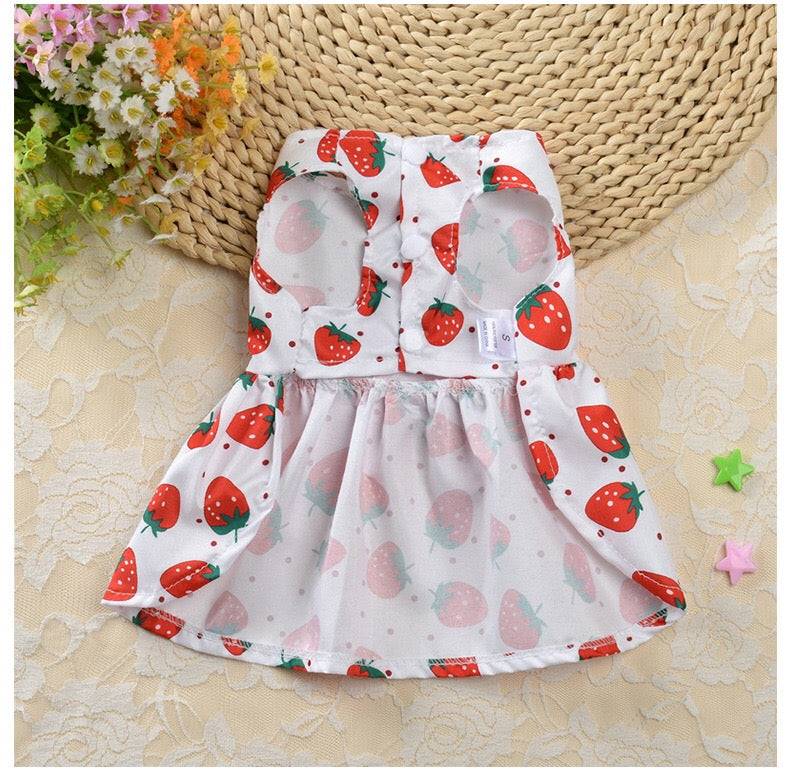 KUTKUT Cute Straberry Pattern Dog Dress with Lovely Bow Pet Apparel Dog Clothes for Small Dogs and Cats | Puppy Summer Dress Birthday Pet Apparel Dress  (Red) - kutkutstyle