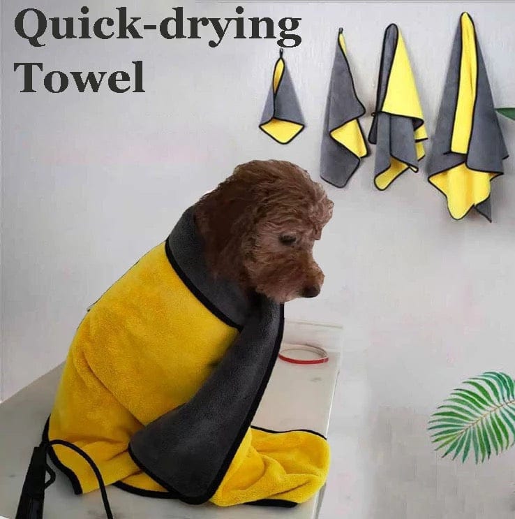 KUTKUT Dog Bath Towel - Super Absorbent Microfiber Dog Towel for Small Medium Large Dogs and Cats, Yellow - Grey - kutkutstyle