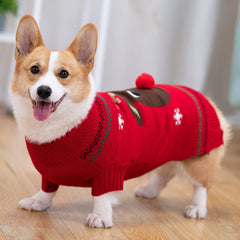 KUTKUT Dog Christmas Sweater Cute Red Reindeer Dog Knitted Pullover for Small Medium Large Dogs Cats Warm Xmas Pet Outfit Puppy Knit Jumper New Year Fall Winter Holiday Dog Clothes - kutkutst