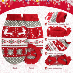 KUTKUT Dog Christmas Sweater | Cute Reindeer Snowflakes Knit Sweater | Pet Holiday Cloth Soft Warm Turtleneck Knitwear for Small, Medium & Large Dogs (Red) - kutkutstyle