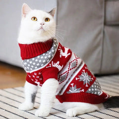 KUTKUT Dog Christmas Sweater | Cute Reindeer Snowflakes Knit Sweater | Pet Holiday Cloth Soft Warm Turtleneck Knitwear for Small, Medium & Large Dogs (Red) - kutkutstyle