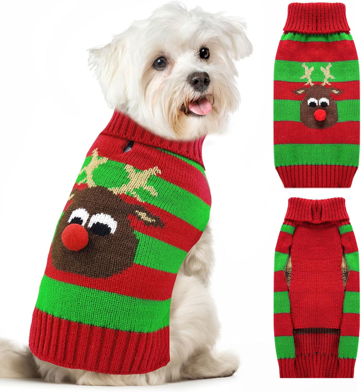 KUTKUT Dog Christmas Sweater Cute Striped Elk Dog Knitted