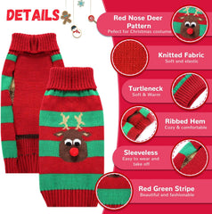 KUTKUT Dog Christmas Sweater Cute Striped Elk Dog Knitted Pullover for Small Medium Large Dogs Cats Warm Xmas Puppy Knit Jumper New Year Fall Winter Dog Clothes Outfits - kutkutstyle