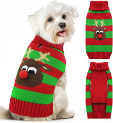 KUTKUT Dog Christmas Sweater Cute Striped Elk Dog Knitted Pullover for Small Medium Large Dogs Cats Warm Xmas Puppy Knit Jumper New Year Fall Winter Dog Clothes Outfits - kutkutstyle