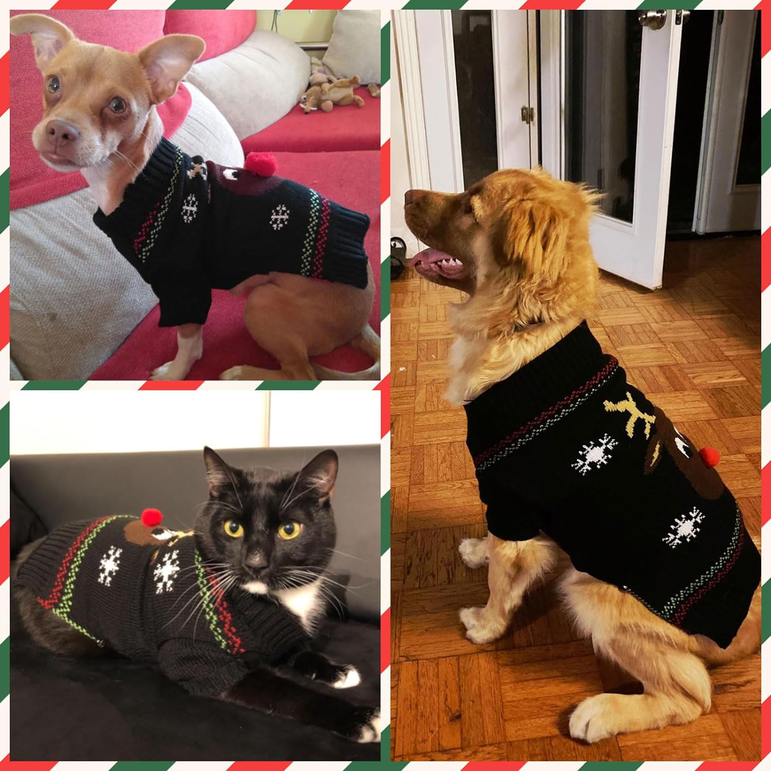KUTKUT Dog Christmas Sweater Soft Warm Fall Winter Turtleneck Knitted Puppy Clothes Cute Reindeer Black Xmas Short Sleeves Clothing for Small Medium Dogs Cat-Clothing-kutkutstyle