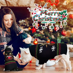 KUTKUT Dog Christmas Sweater Soft Warm Fall Winter Turtleneck Knitted Puppy Clothes Cute Reindeer Black Xmas Short Sleeves Clothing for Small Medium Dogs Cat - kutkutstyle