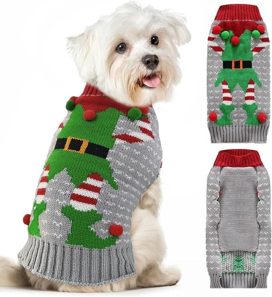KUTKUT Dog Christmas Sweaters Ugly Clown Dog Turtleneck Knitted Pullover Puppy Clothes for Small Dogs Cats Xmas Pet Outfit Jumper - kutkutstyle