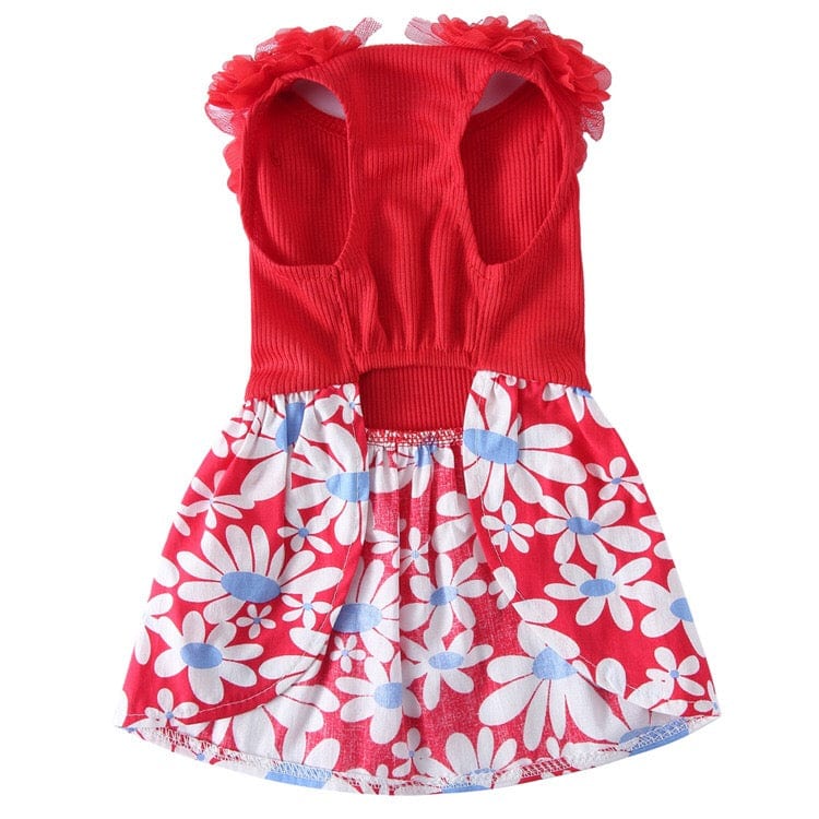 KUTKUT Dog Frock Dress for Small Dogs - Floral Print Small Puppy Dress Summer Sleeveless Dog Apparel Dog Cloth for Small Dog Girls ( Red ) - kutkutstyle