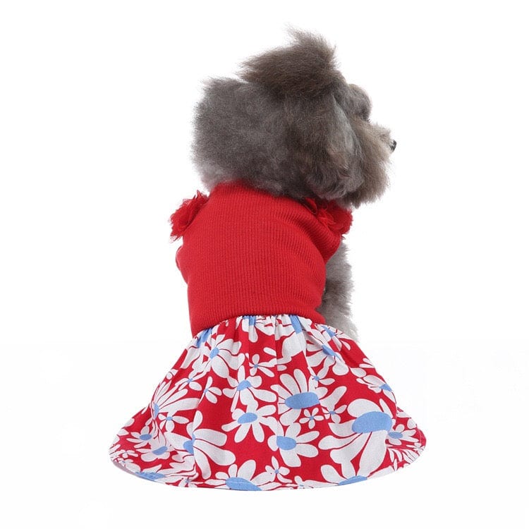 KUTKUT Dog Frock Dress for Small Dogs - Floral Print Small Puppy Dress Summer Sleeveless Dog Apparel Dog Cloth for Small Dog Girls ( Red ) - kutkutstyle
