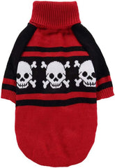 KUTKUT Dog Knitted Sweater Skull Head Bones Hoodies Warm Red Skeleton Costume for Small Dogs | Warm Sweater for Shih Tzu, Poodle, Pug etc (Red) - kutkutstyle